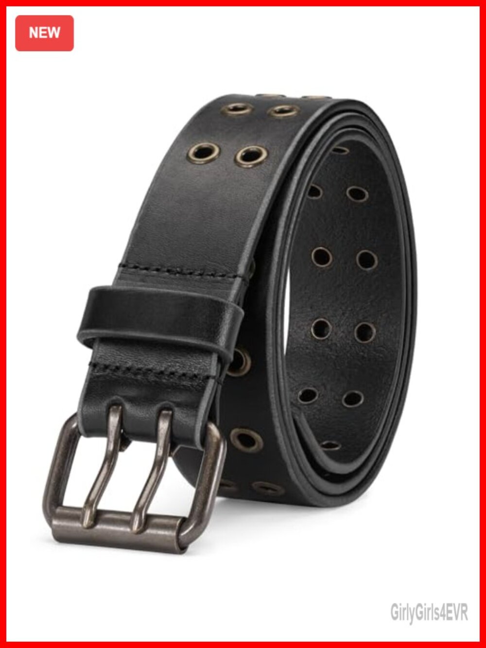 Full Grain Leather Belt Double Hole 1.5" Double Prong Buckle Unisex